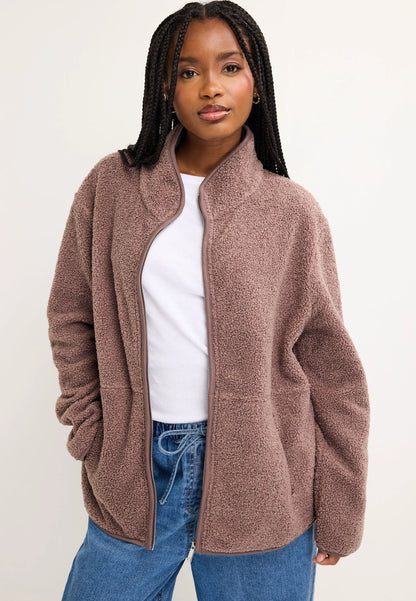 Womens Mocha Borg Fleece Jacket