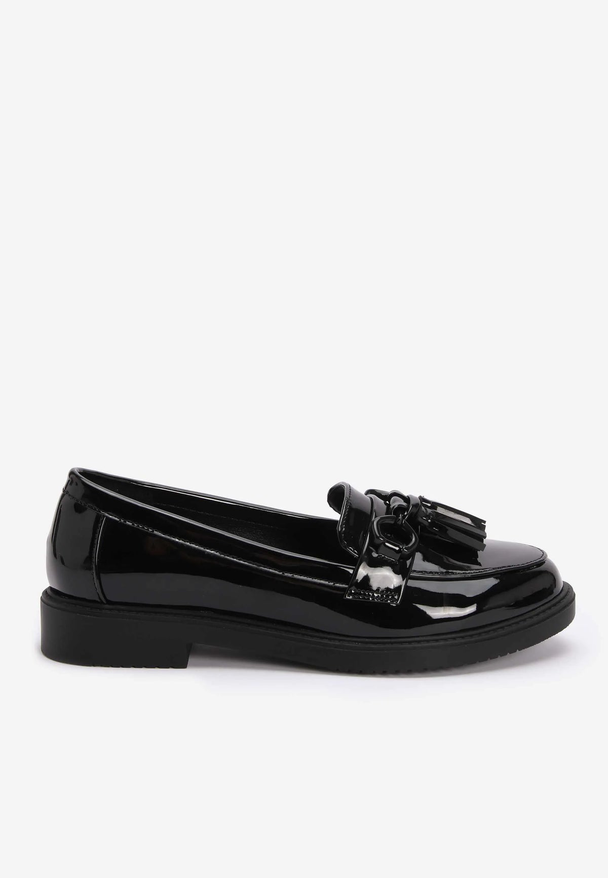 Womens Black Tassel Patent Loafers
