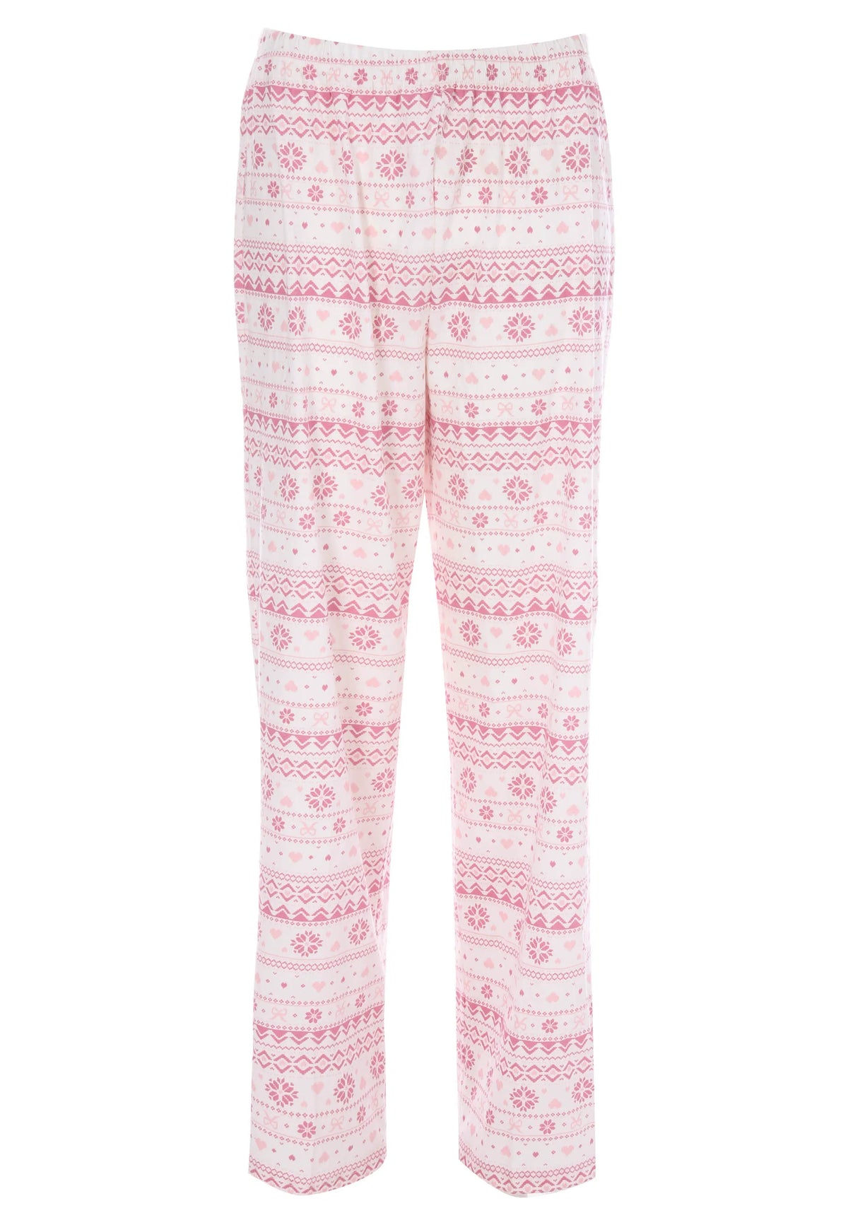 Womens Pink Heart Fairisle Pyjama Set