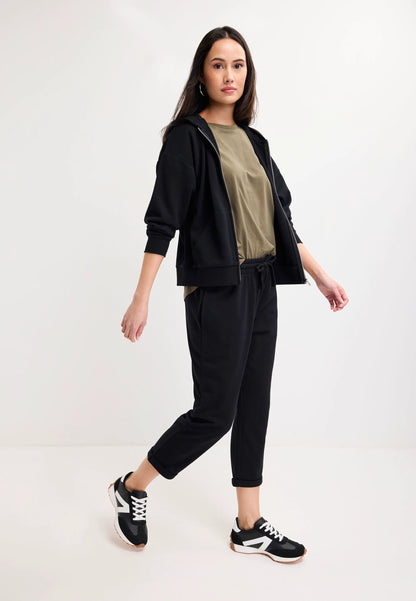 Womens Black Zip Through Hooded Sweatshirt