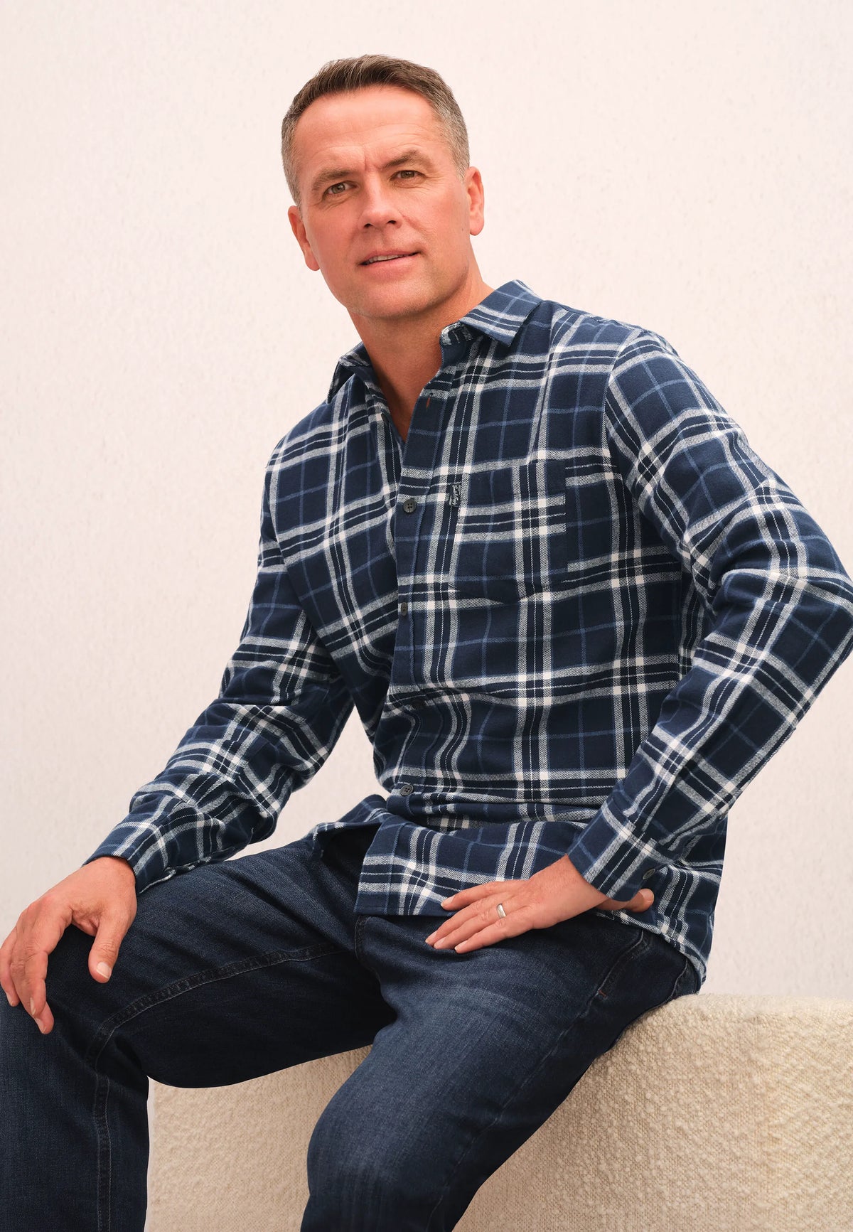 Mens Navy Flannel Check Long Sleeve Shirt