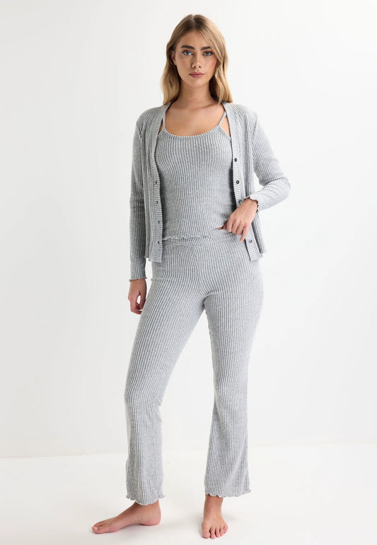 Womens Grey Ribbed Pyjama Bottoms