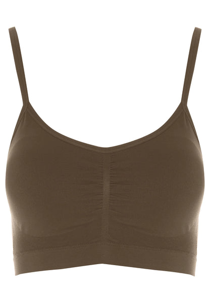 Womens Chocolate Brown Thin Strap Seam Free Bra Top