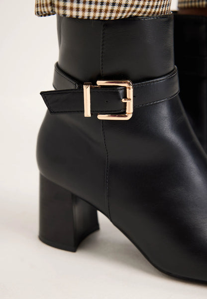 Womens Black Faux Leather Ankle Boots