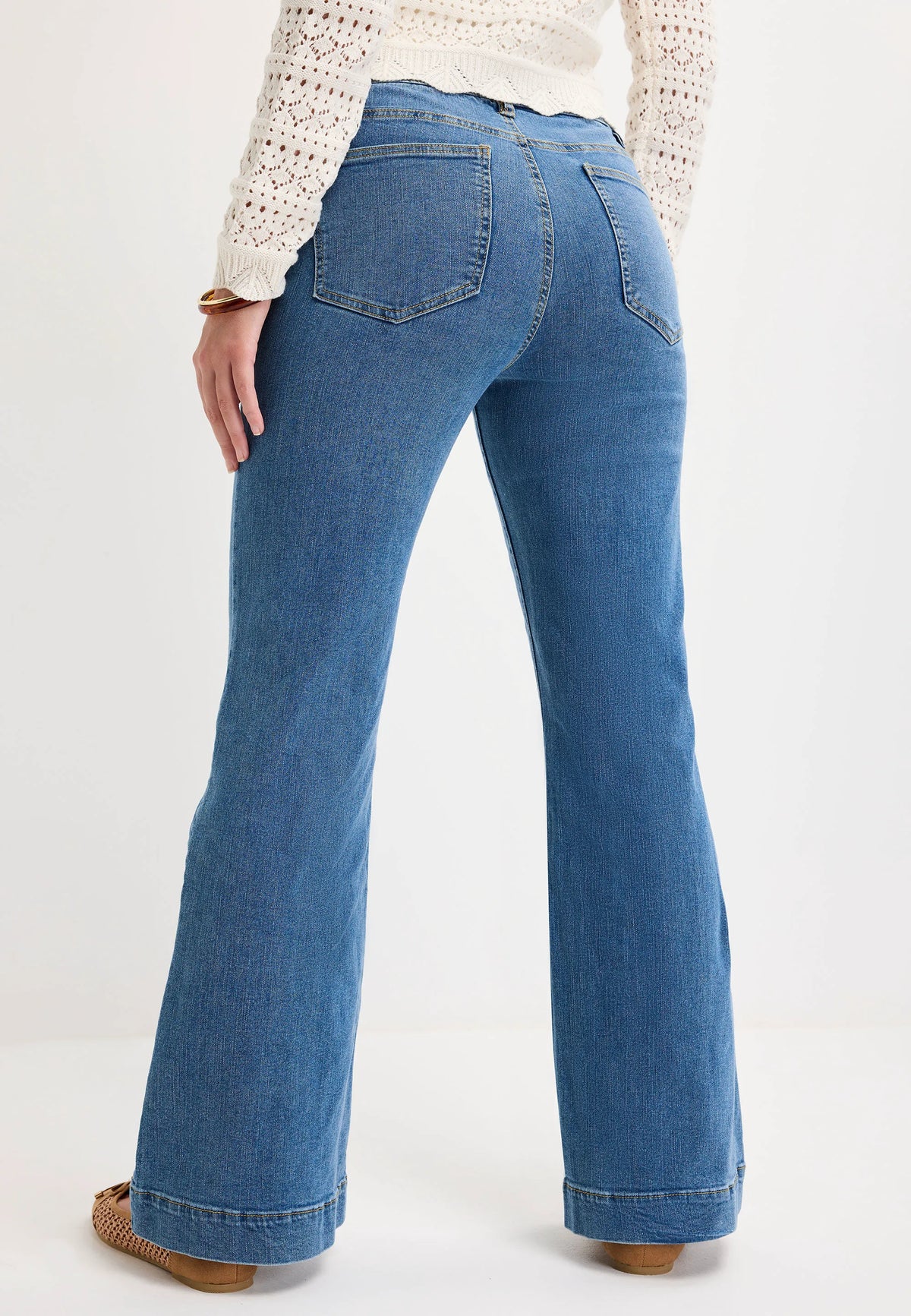 Womens Blue Seam Flare Leg Jeans