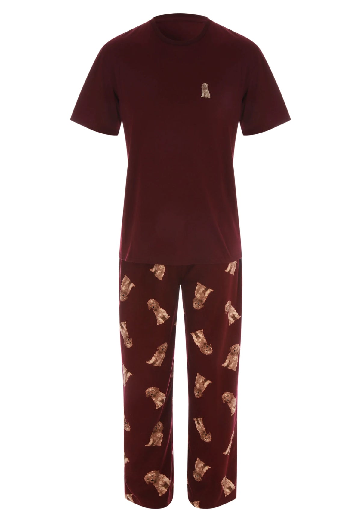 Mens Burgundy Dog Print Family Pyjama Set