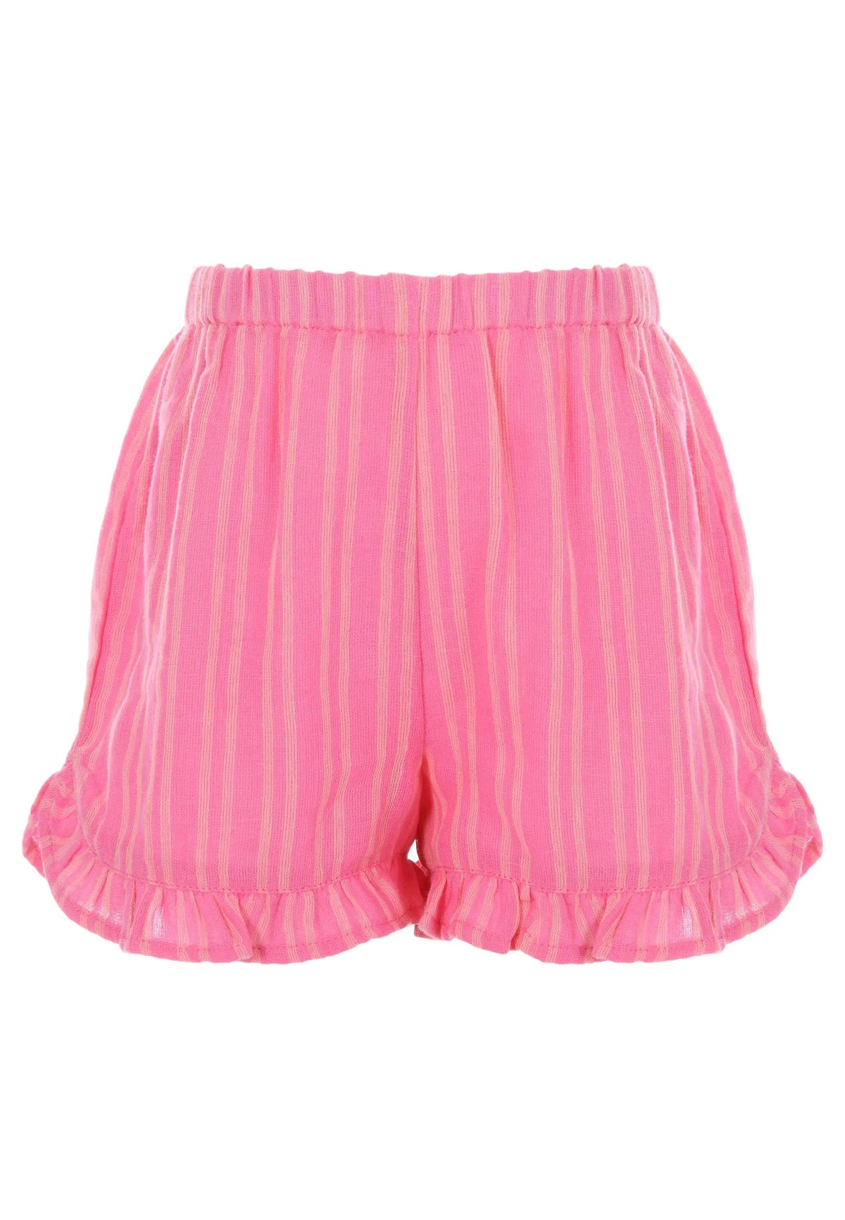 Younger Girls White Crochet & Pink Short Set