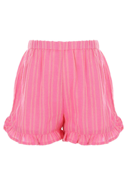 Younger Girls White Crochet & Pink Short Set