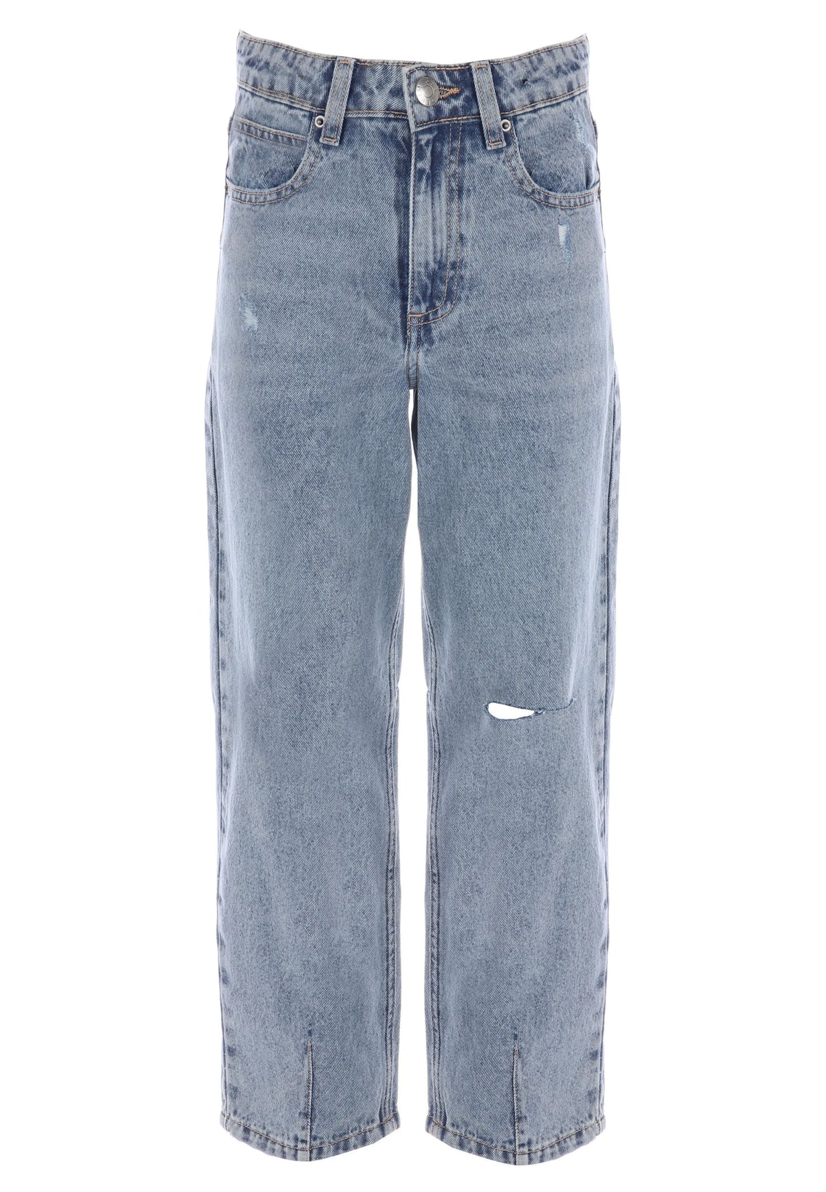 Older Girls Blue Ripped Barrel Leg Jeans