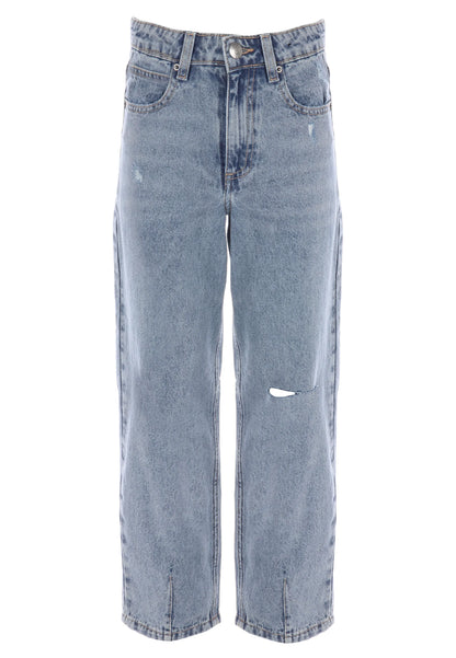 Older Girls Blue Ripped Barrel Leg Jeans