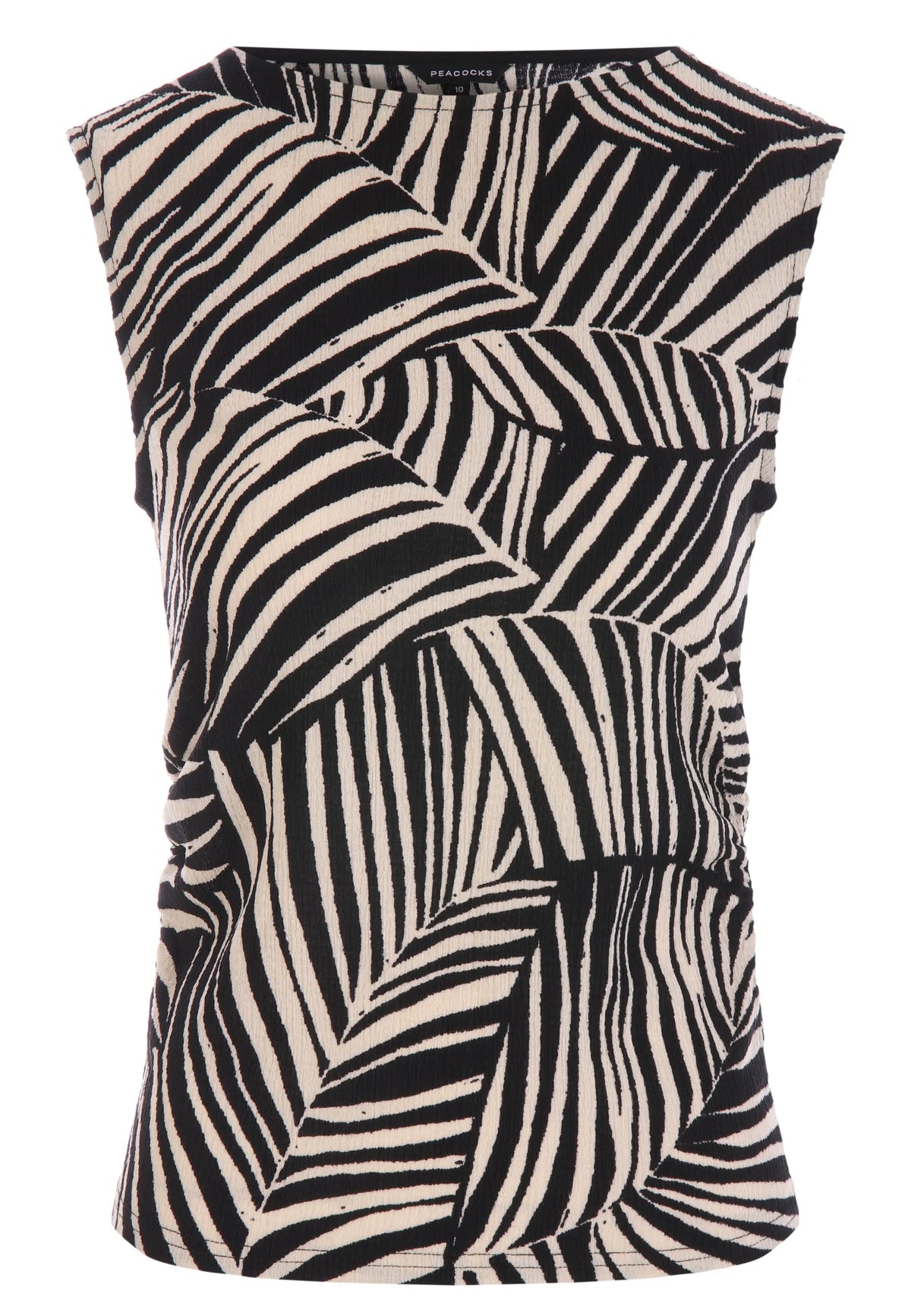Womens Black Zebra Ruche Side Top