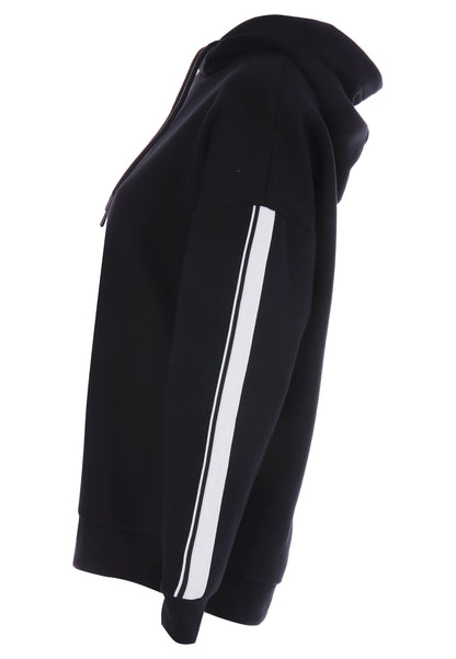 Womens Black Long Sleeve Hoodie with Stripe