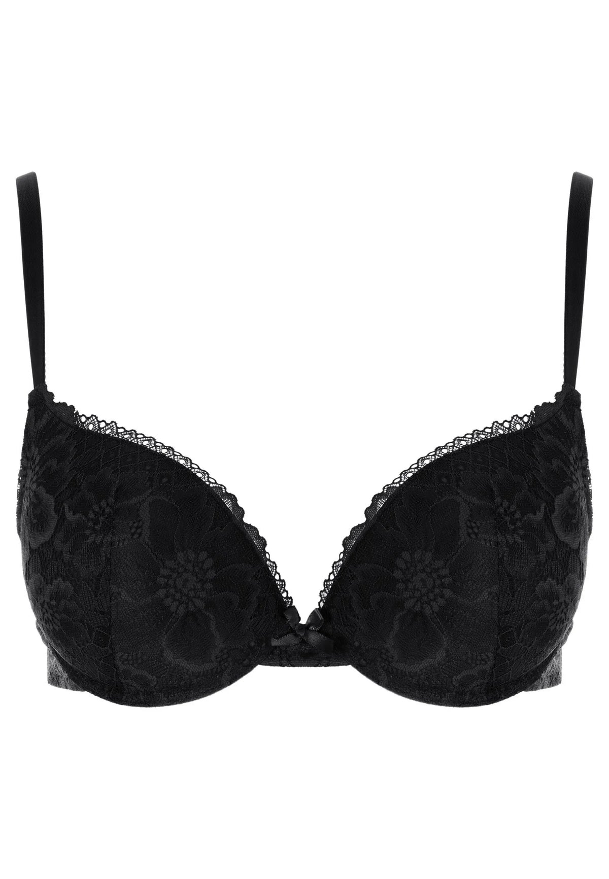 Womens Black Floral Lace Padded Push Up Bra