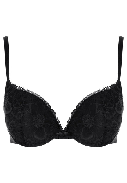 Womens Black Floral Lace Padded Push Up Bra