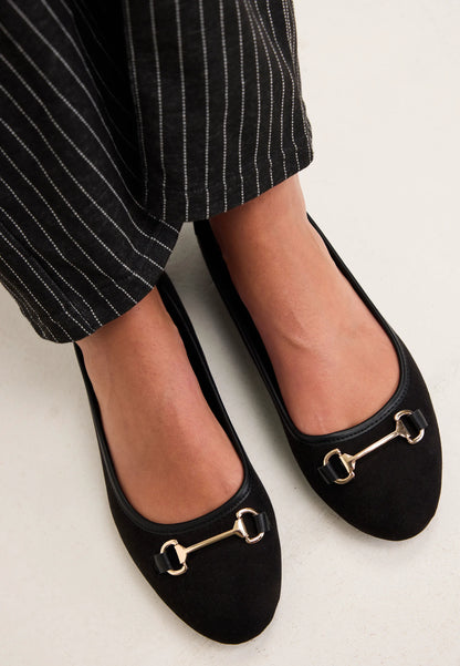 Womens Black Gold Snaffle Trim Ballet Pumps
