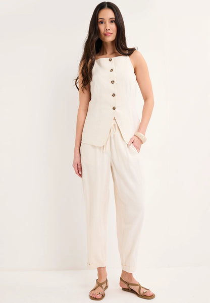 Womens Cream Linen Blend Tapered Leg Trousers