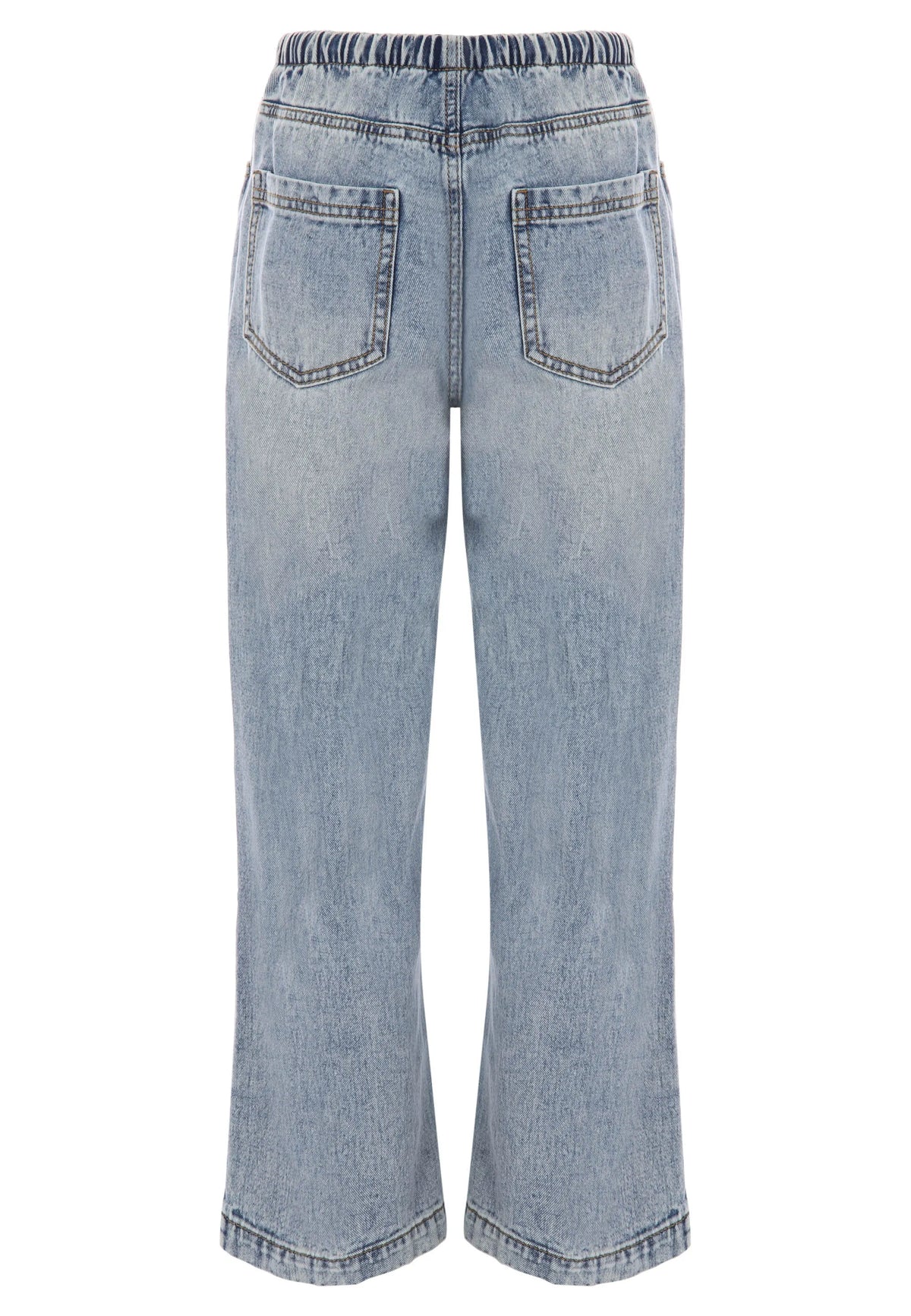Older Girls Light Wash Drawstring Wide Leg Jeans