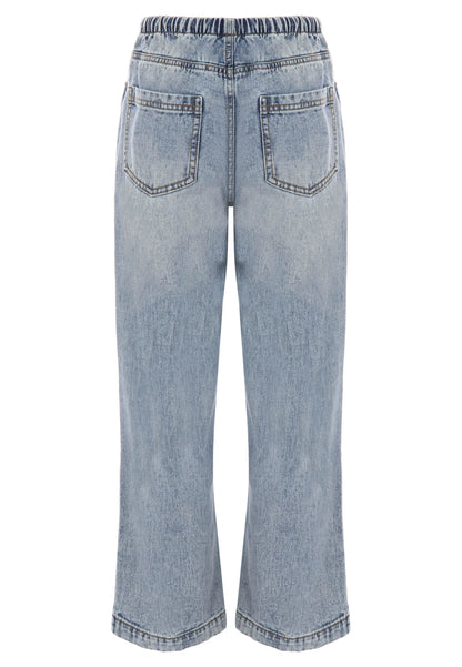 Older Girls Light Wash Drawstring Wide Leg Jeans