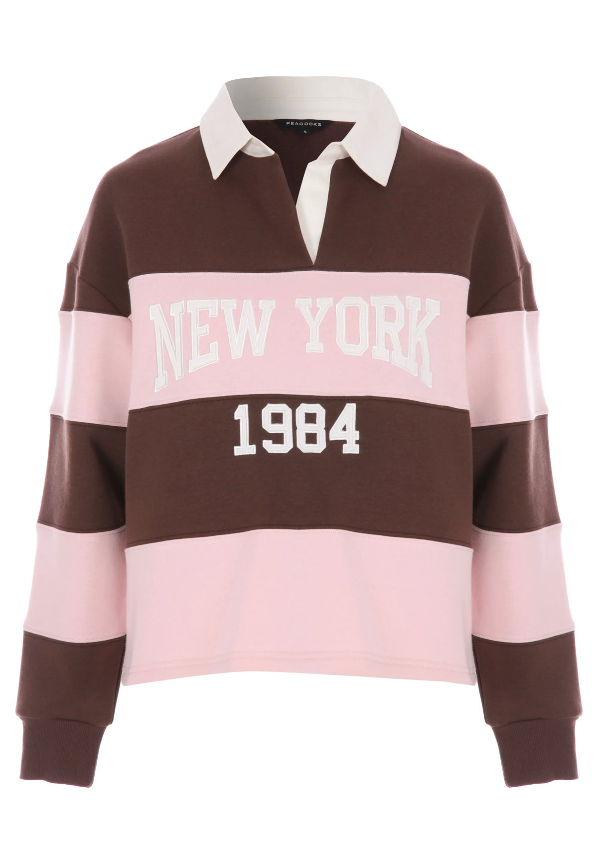Womens Pink Stripe Rugby Sweatshirt Top