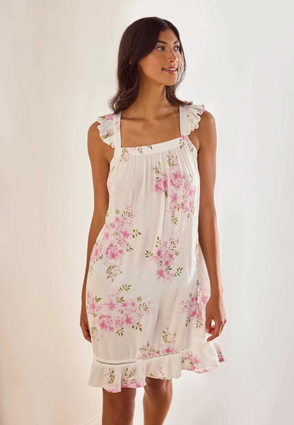 Womens Pink Floral Woven Chemise Nightdress