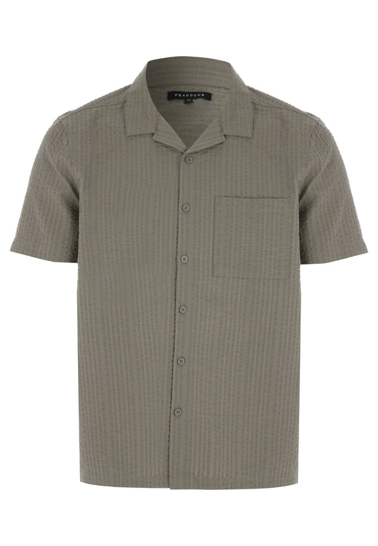 Mens Khaki Seersucker Stripe Cotton Shirt