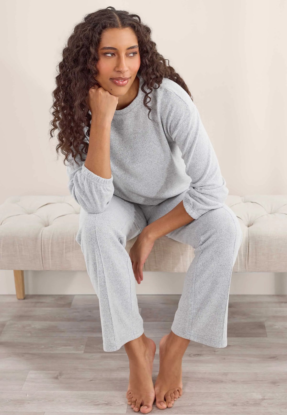 Womens Grey Soft Touch Wide Leg Bottoms