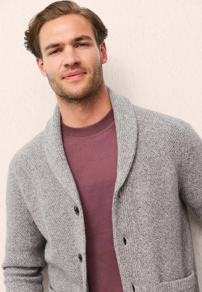 Mens Grey Shawl Collar Knit Cardigan