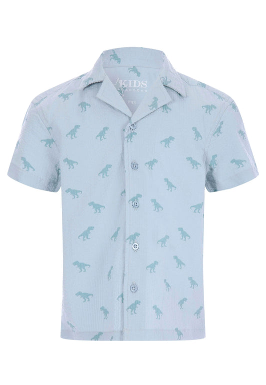 Younger Boys Blue Cotton Dinosaur Shirt