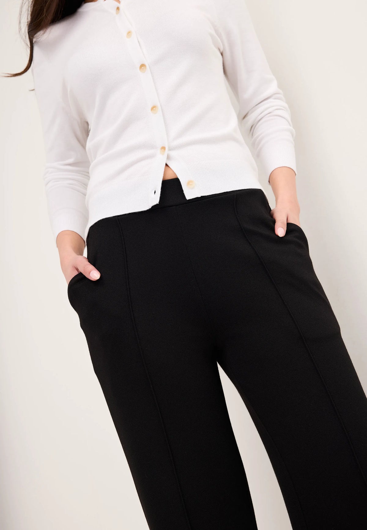 Womens Plain Black Wide Leg Smart Trousers