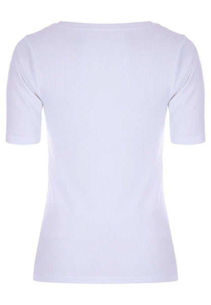 Womens White Thermal Ribbed Short Sleeve Top