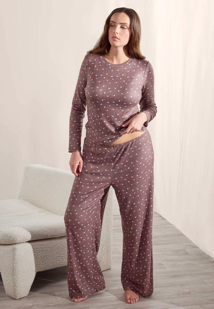 Womens Chocolate Ditsy Long Sleeved Pyjama Top