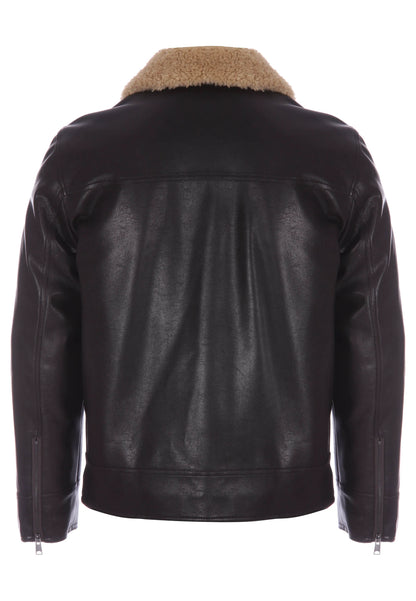 Mens Brown Faux Leather Aviator Jacket