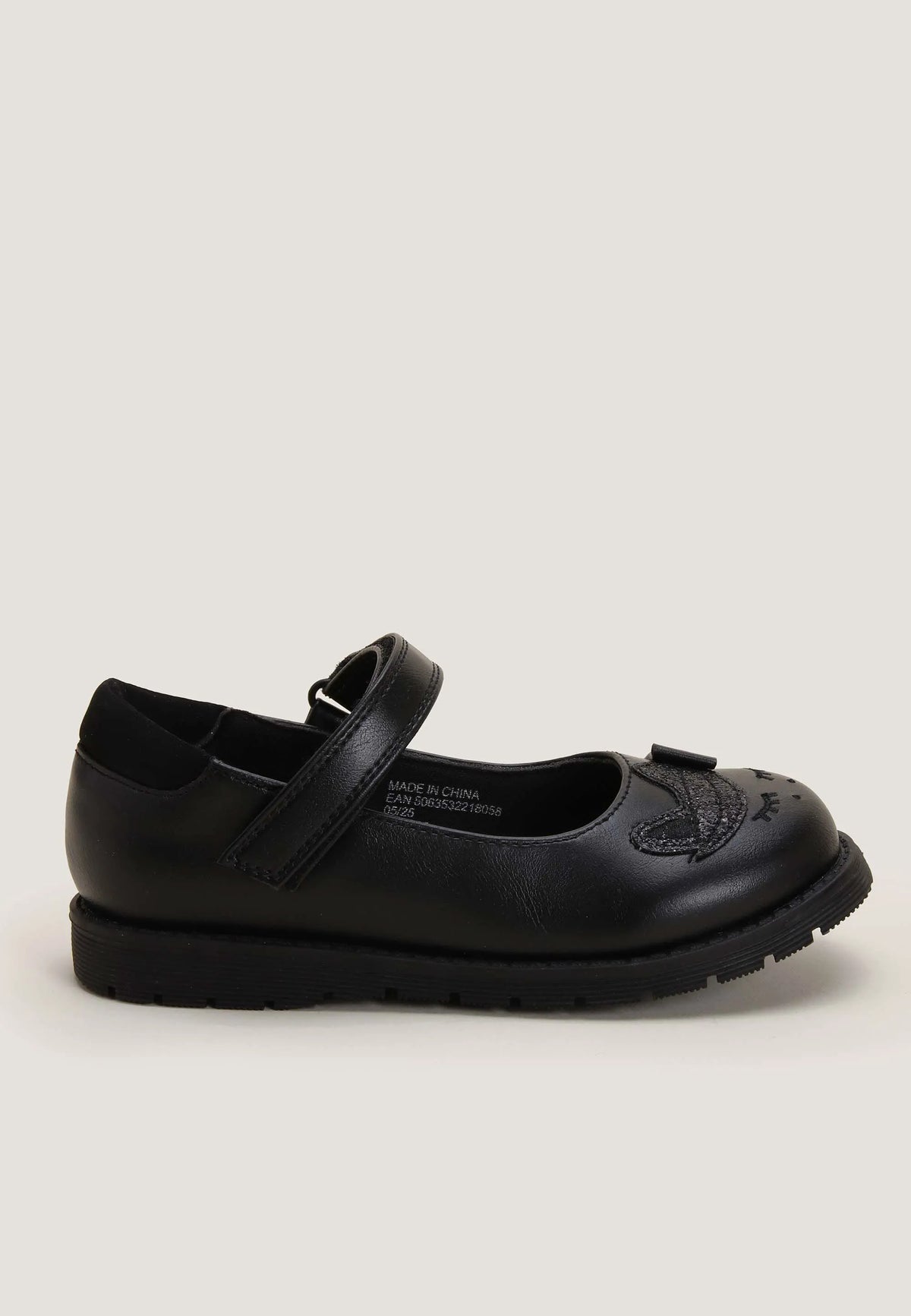 Younger Girls Black Glitter Unicorn Mary Jane Shoes