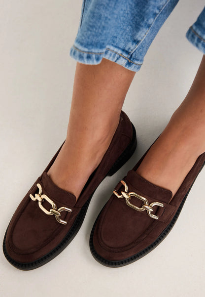 Womens Brown Chain Trim Chunky Loafers