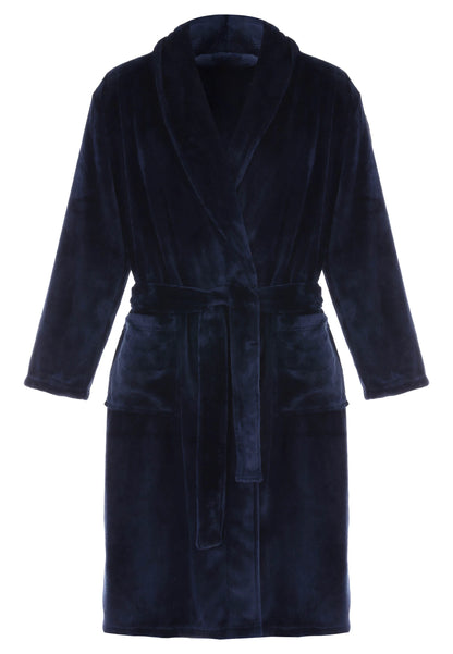 Mens Navy Shawl Collar Dressing Gown