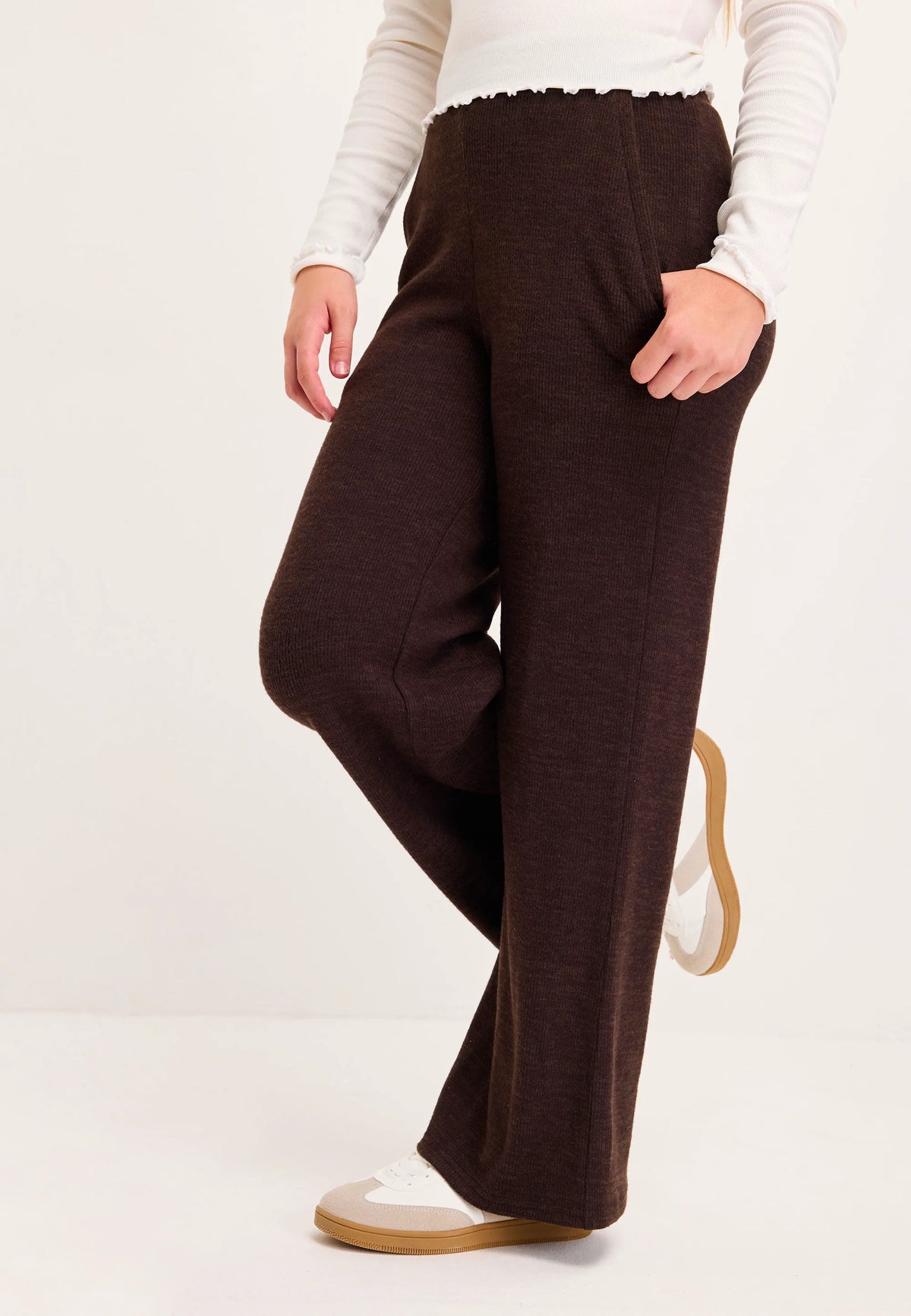 Older Girls Brown Cosy Wide Leg Joggers