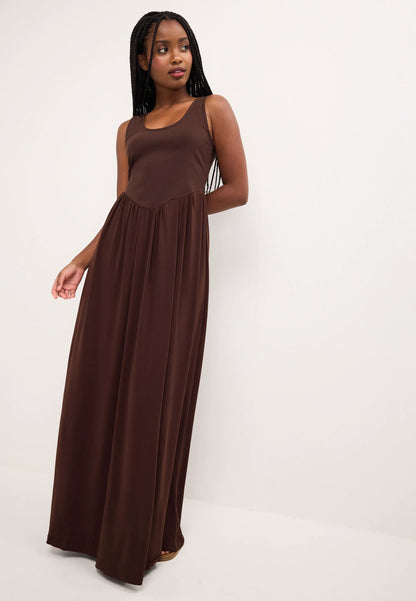 Womens Chocolate Brown Scoop Neck 2-in-1 Midi Dress