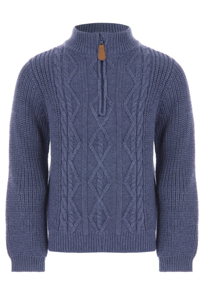 Younger Boys Blue Quarter Zip Cable Jumper