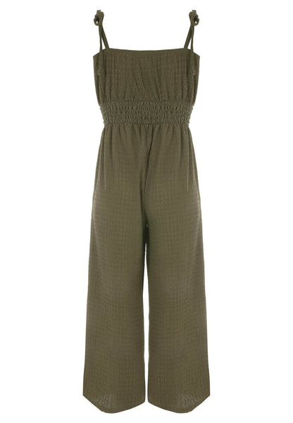 Womens Khaki Shirred Wide Leg Jumpsuit