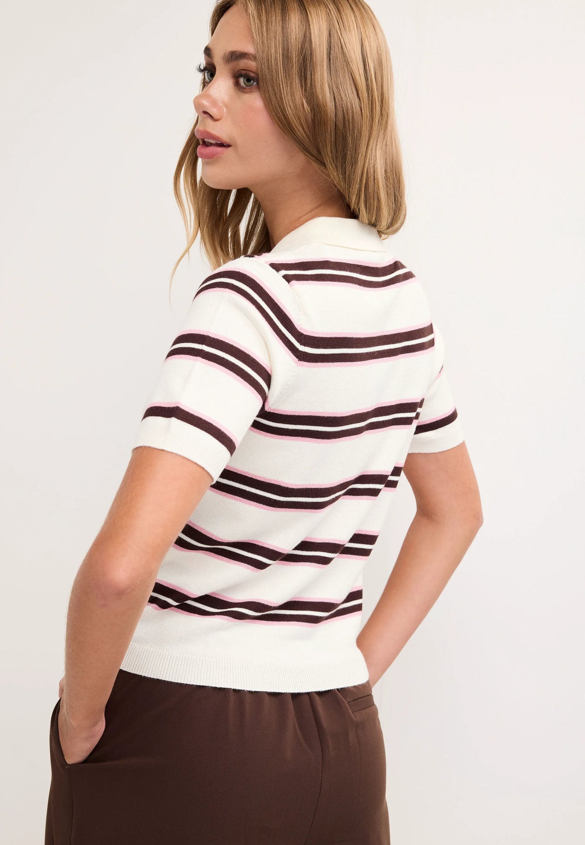 Womens Cream Stripe Collar Jumper