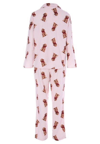 Womens Pink Stripe Dog Print Family Pyjama Set