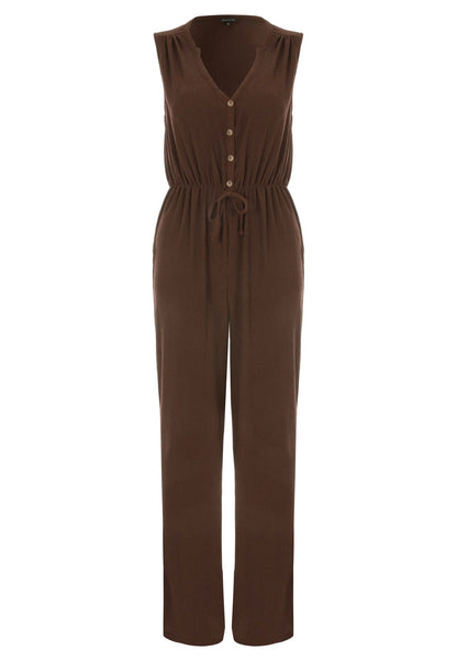 Womens Chocolate Brown V-Neck Jumpsuit