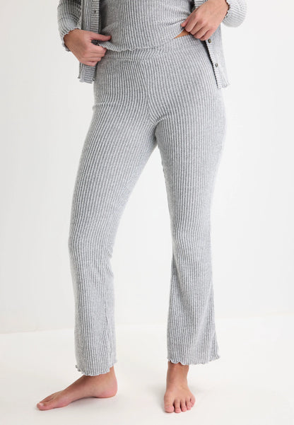 Womens Grey Ribbed Pyjama Bottoms