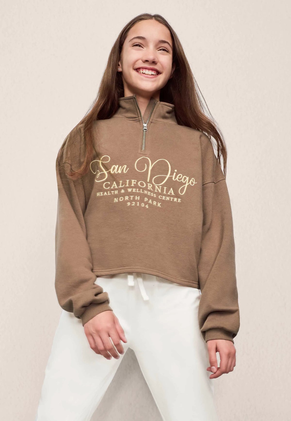 Older Girls Brown San Diego Half Zip Sweatshirt