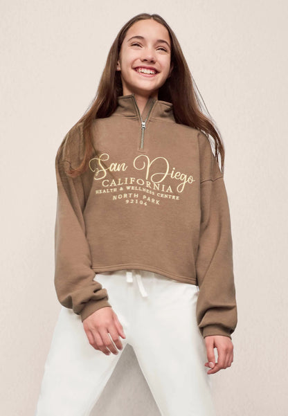 Older Girls Brown San Diego Half Zip Sweatshirt