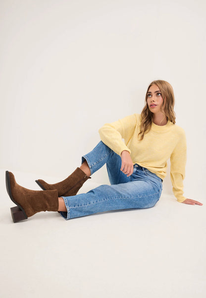 Womens Mid Brown Block Heel Ankle Boots