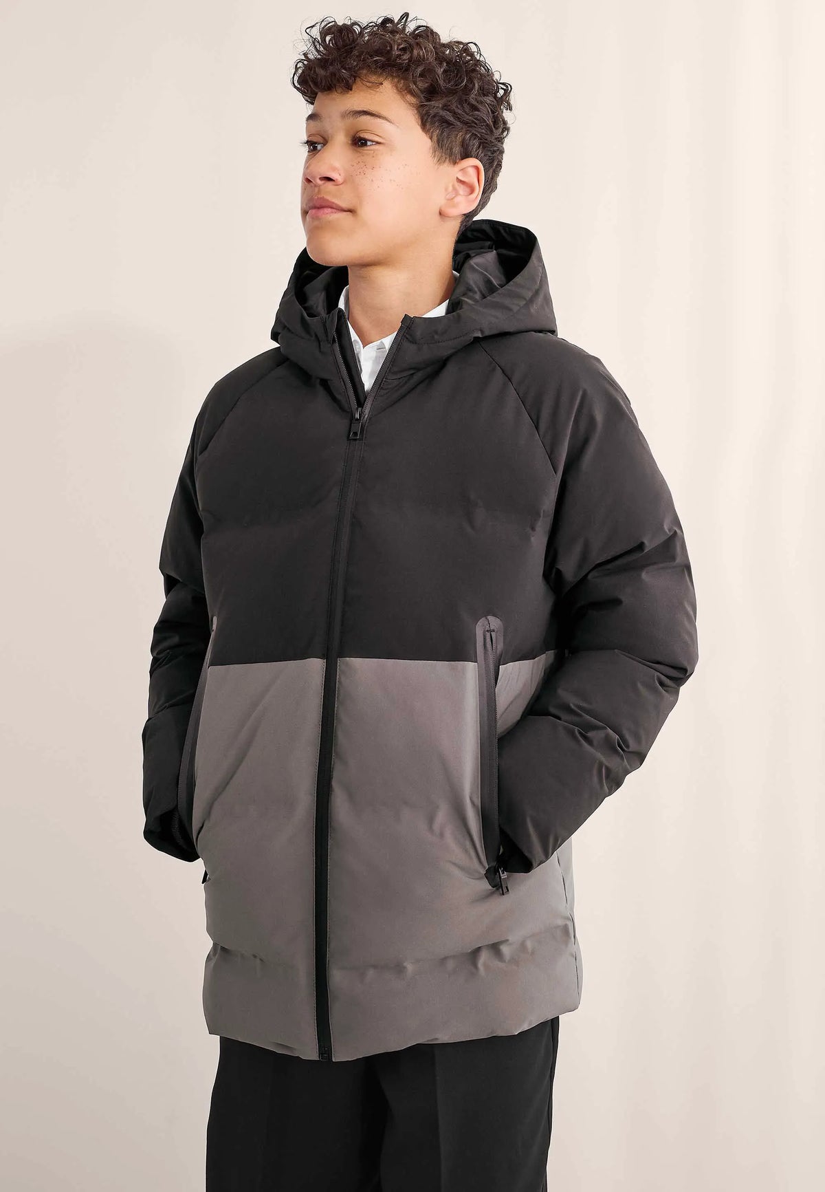 Older Boys Black Colour Block Padded Jacket