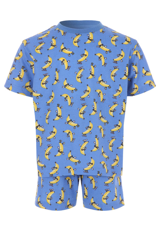 Younger Boys Blue Banana Shorts Pyjama Set