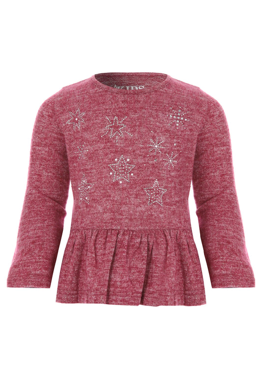 Younger Girls Burgundy Diamante Star Peplum Cosy Top