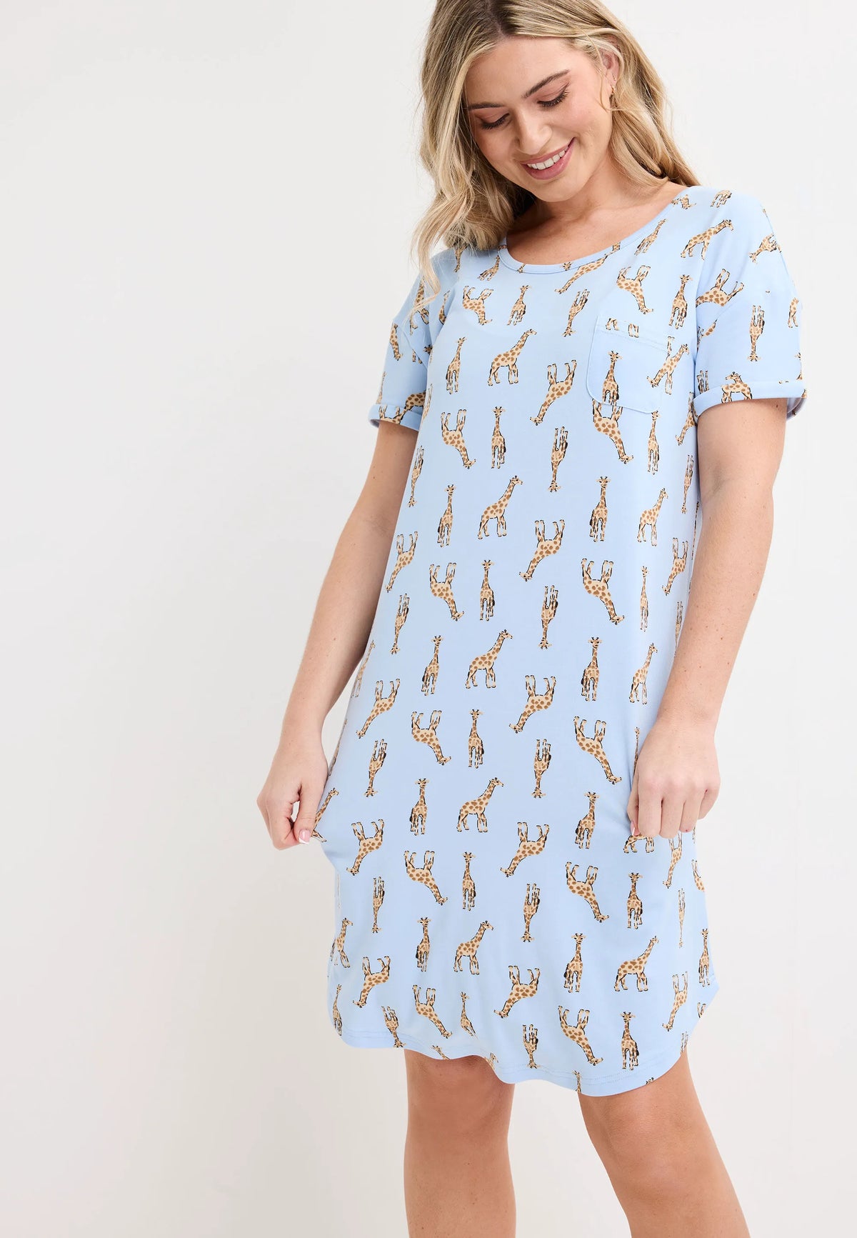 Womens Blue Giraffe Soft Touch Nightdress